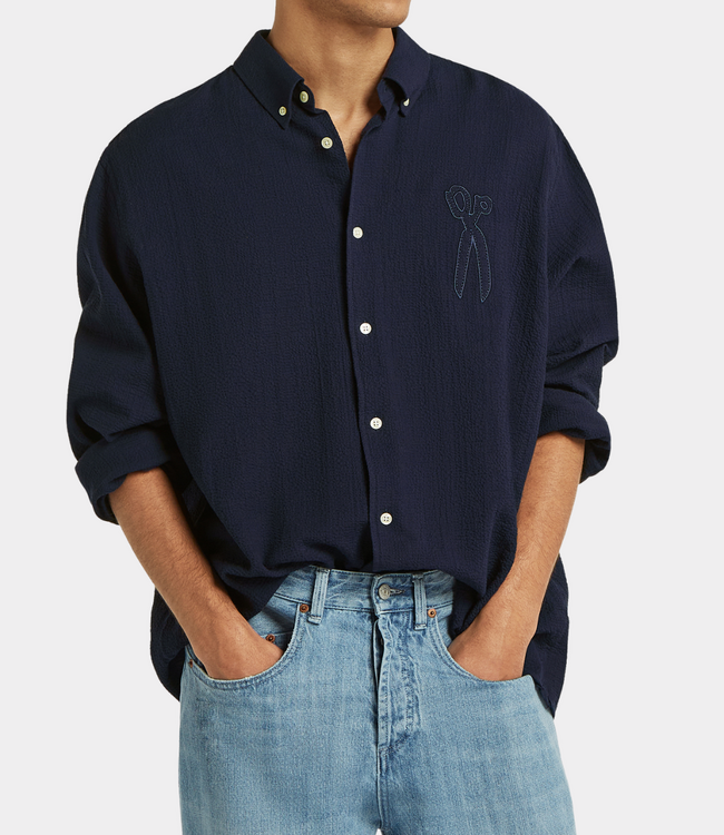 Denham Denham Heren Overhemd – Navy met Schaarpatch