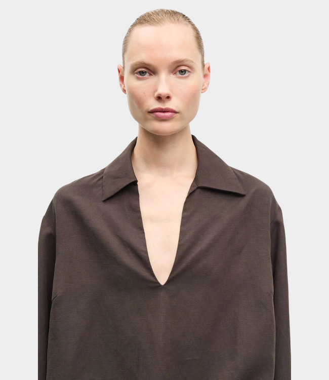 Samsoe Samsoe Sadaphne shirt mulch brown – lightweight women’s shirt in tencel linen blend