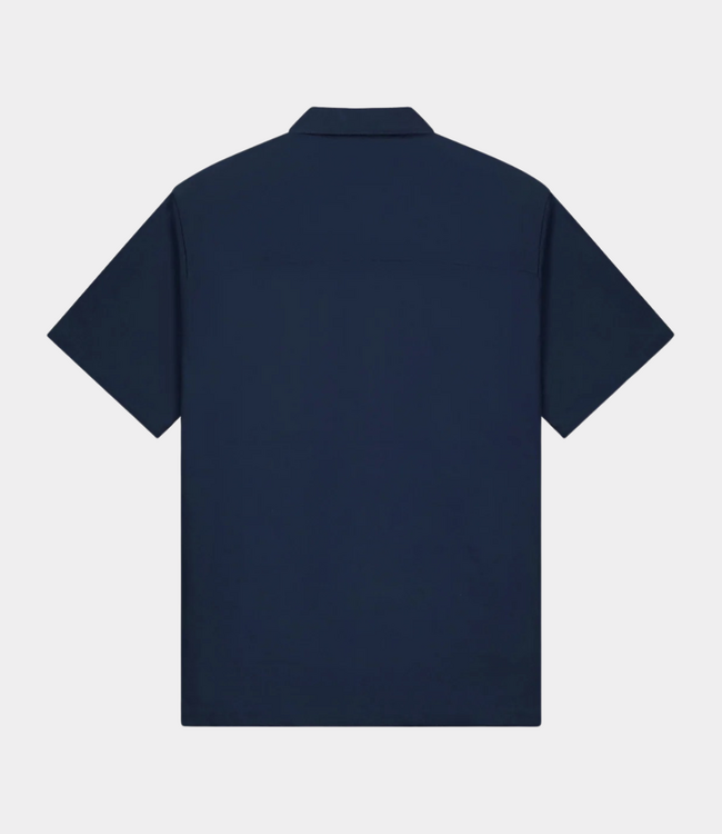 Olaf Seersucker camp shirt navy – luchtig heren overhemd met korte mouwen en comfortabele pasvorm