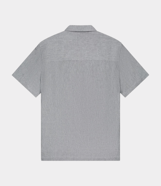 Olaf Seersucker camp shirt heather grey – luchtig heren overhemd met korte mouwen en comfortabele pasvorm