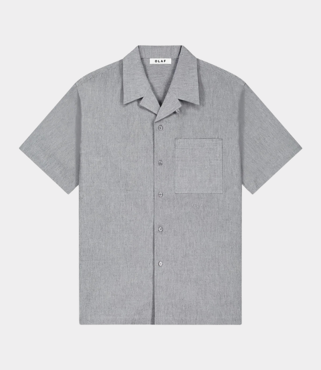 Olaf Seersucker camp shirt heather grey – luchtig heren overhemd met korte mouwen en comfortabele pasvorm