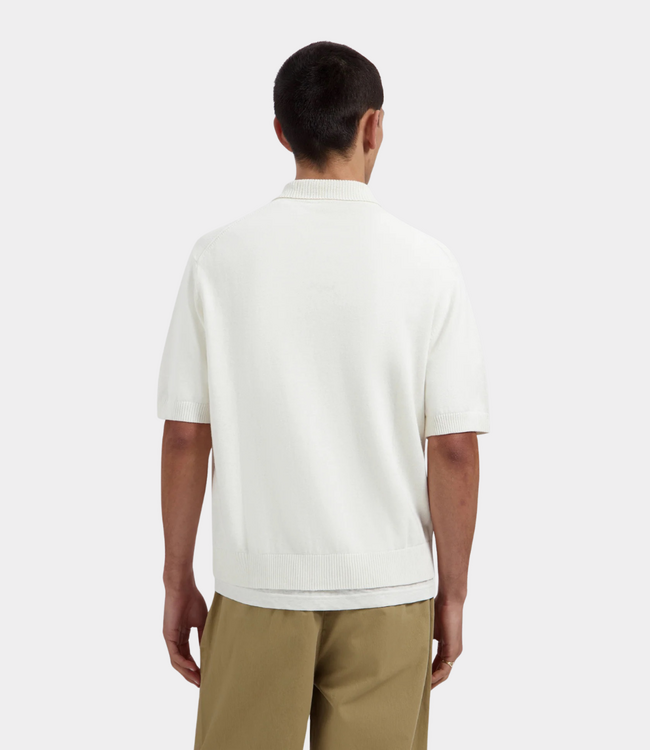 Olaf Linnen gebreide polo offwhite – heren polo met korte mouwen en ademende pasvorm