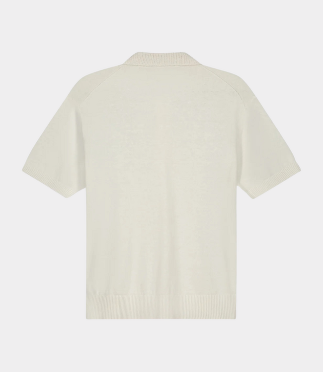 Olaf Linnen gebreide polo offwhite – heren polo met korte mouwen en ademende pasvorm