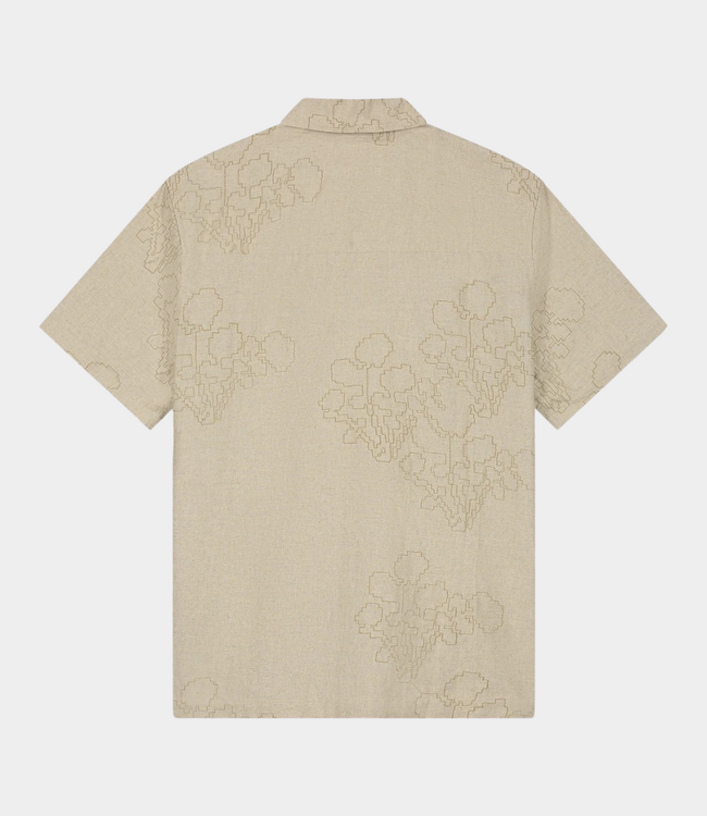 Olaf Embroidered flower short sleeve shirt cement – lightweight men’s shirt with relaxed fit