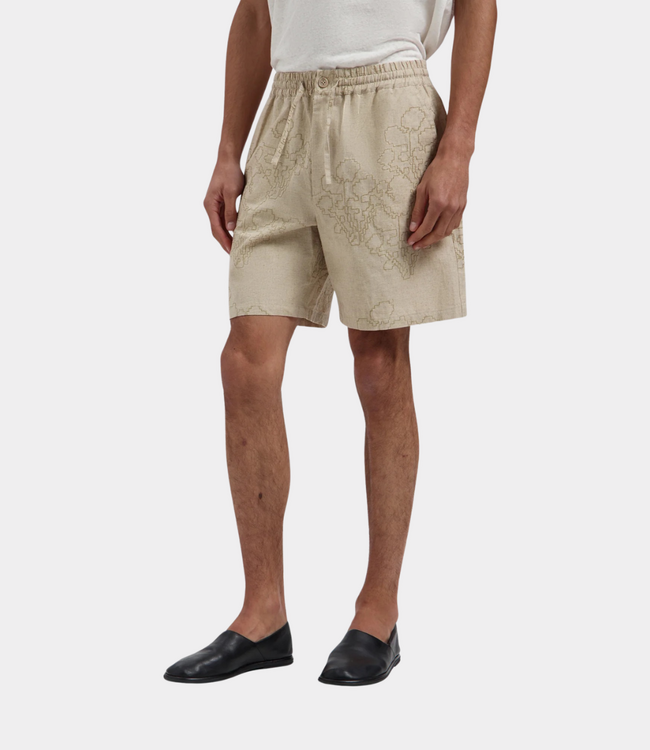Olaf Geborduurde bloemen short cement – luchtige heren short met comfortabele pasvorm