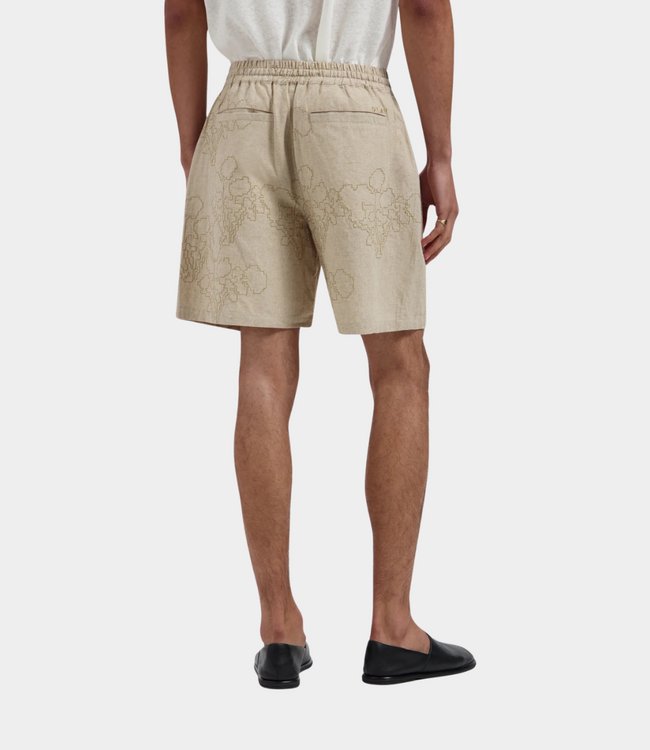 Olaf Geborduurde bloemen short cement – luchtige heren short met comfortabele pasvorm