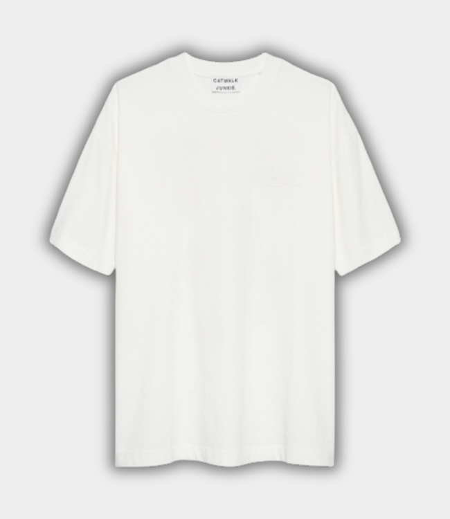 Catwalk Junkie Oversized graphic T-shirt off white – modern dames T-shirt met opvallende graphic print en comfortabele oversized fit