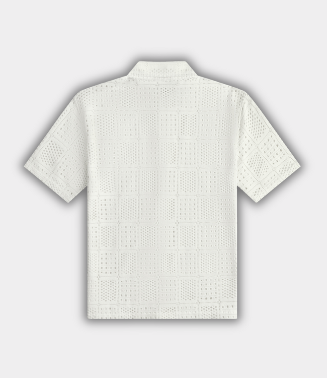 Law of the Sea Siren ajour knitted resort shirt off-white – luchtig heren overhemd met ajour knit structuur en moderne resort pasvorm