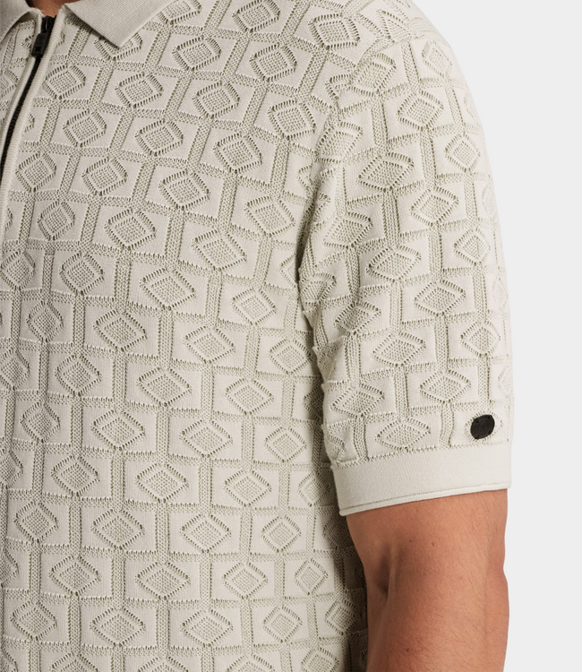 Cast Iron Polo s/s fit ajour silver birch – stijlvolle heren polo met ajour structuur en moderne comfortabele pasvorm