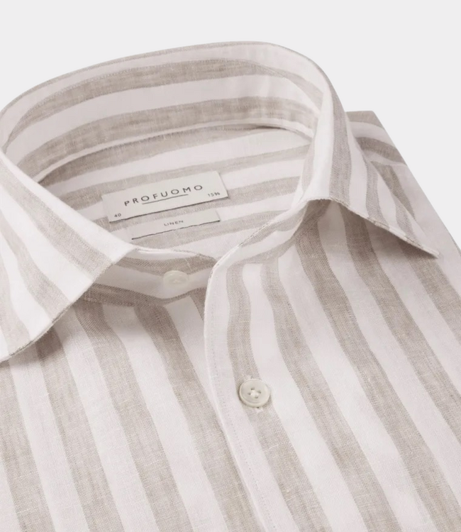 Profuomo Shirt One Piece SF beige – stijlvol heren overhemd met minimalistische uitstraling en moderne comfortabele pasvorm