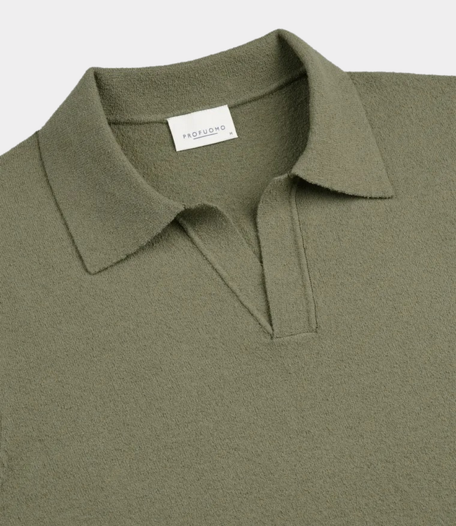 Profuomo Polo open collar ss m green – stijlvolle heren polo met open kraag en moderne comfortabele pasvorm