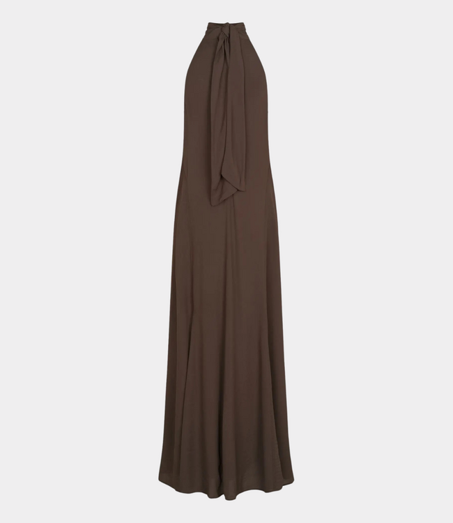 Samsoe Samsoe Saniva dress mulch – elegante maxi dames jurk met halternek en moderne minimalistische uitstraling