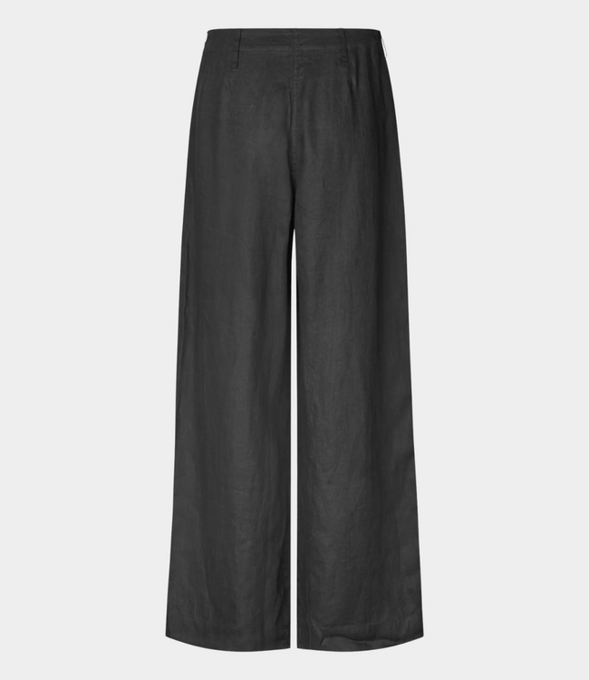 Samsoe Samsoe Saiben trousers black – elegante dames linnen broek met wide leg pasvorm en moderne minimalistische uitstraling