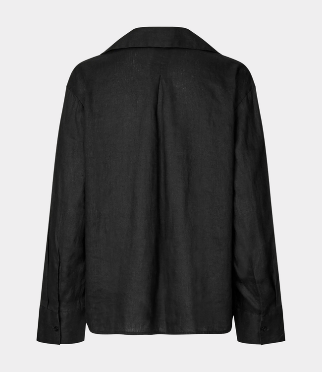 Samsoe Samsoe Saiben shirt black – elegante dames linnen blouse met relaxed fit en moderne minimalistische uitstraling