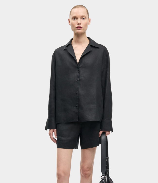 Samsoe Samsoe Saiben shirt black – elegante dames linnen blouse met relaxed fit en moderne minimalistische uitstraling