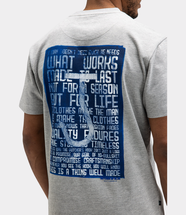 Butcher of Blue Manifest loose tee grey melange – oversized heren T-shirt met graphic artwork en moderne streetwear uitstraling