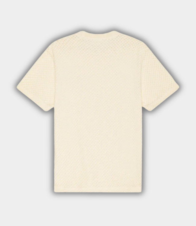 Les Deux Knitted check T-shirt eggnog white – stijlvol heren knit T-shirt met subtiele check structuur en moderne premium uitstraling