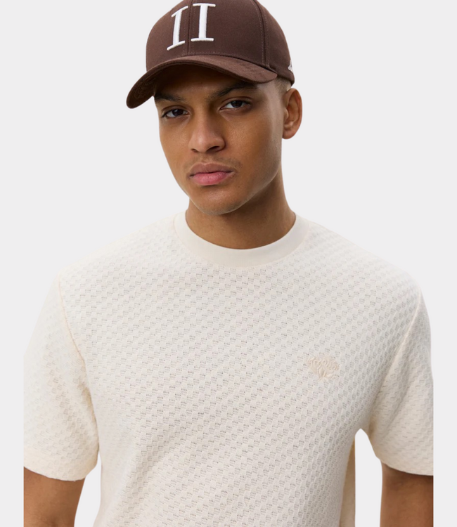 Les Deux Knitted check T-shirt eggnog white – stijlvol heren knit T-shirt met subtiele check structuur en moderne premium uitstraling