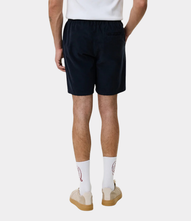 Les Deux Signature mini cord shorts dark blue night – stijlvolle heren corduroy shorts met elastische taille en moderne casual uitstraling