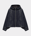 Krakatau QW570 jacket dark night – oversized dames field jacket met crinkle nylon, verborgen capuchon en moderne technical uitstraling
