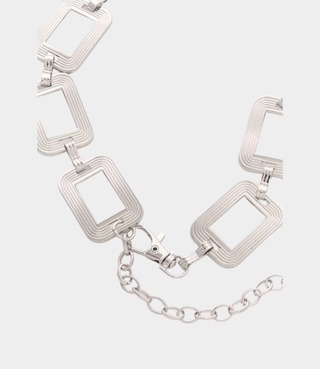 Gestuz GZchannie chain belt silver – elegante dames kettingriem van staal met rechthoekige schakels en moderne Scandinavische uitstraling