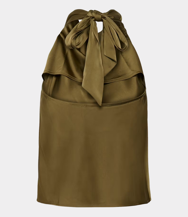 Gestuz GZcerina SL top military olive – elegant halter top with draped neckline, fluid fabric and modern Scandinavian aesthetic