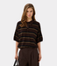 Gestuz GZtaia SS polo pullover molé/black/military olive – gestreepte dames polo knit met relaxed fit, korte mouwen en moderne Scandinavische uitstraling