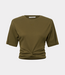 Gestuz GZbetty tee military olive – fitted women’s T-shirt with front knot detail, stretch cotton and Scandinavian style