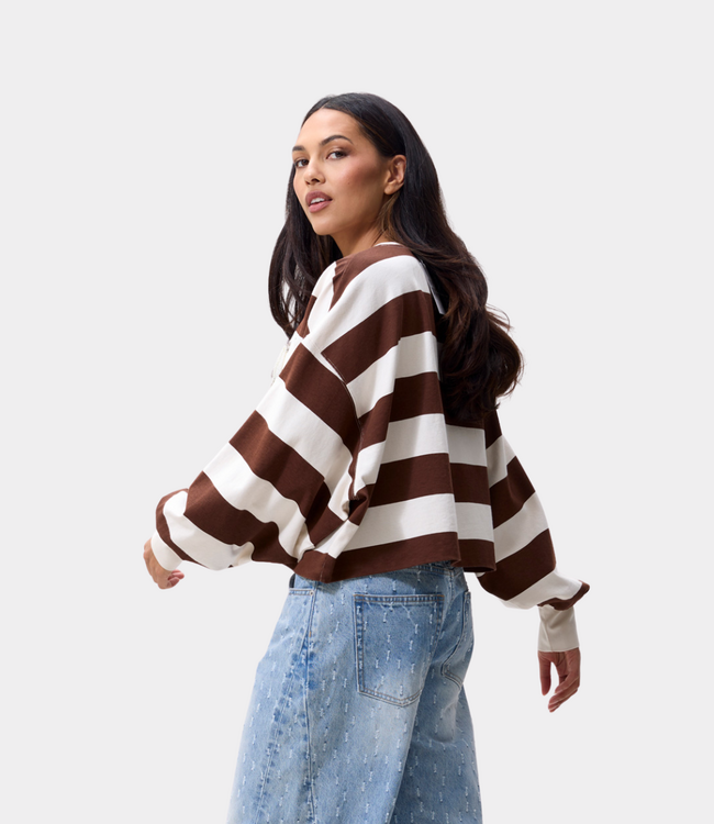 Catwalk Junkie Catwalk Junkie oversized striped long sleeve tee rocky road 2603020401-802
