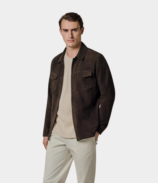 Profuomo Profuomo Overshirt ls suede dark brown PPXF30050B