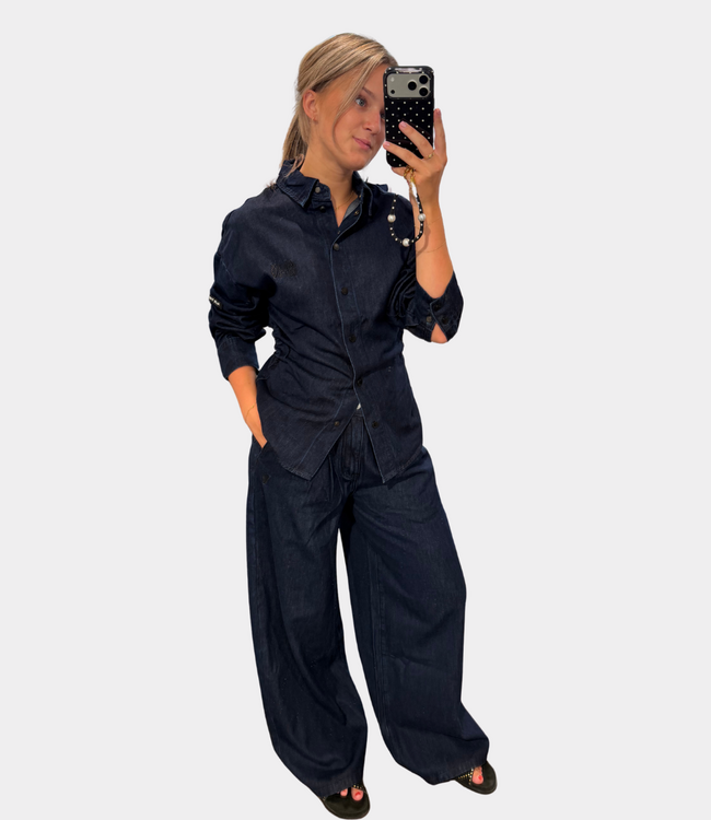 Alix the Label Fitted waist denim blouse indigo