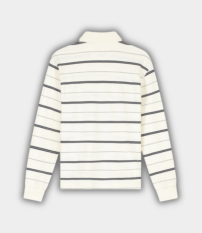 Olaf Striped Signature LS Polo Off White Navy Stripe
