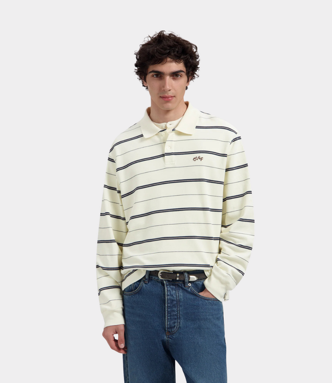 Olaf Striped Signature LS Polo Off White Navy Stripe