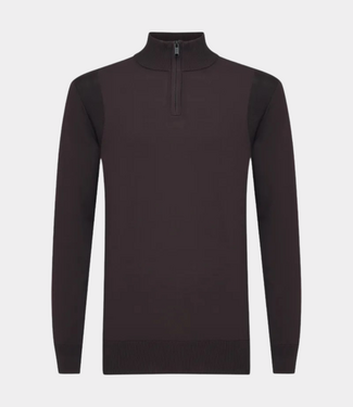 Genti Turtle zip knit ls red aubergine