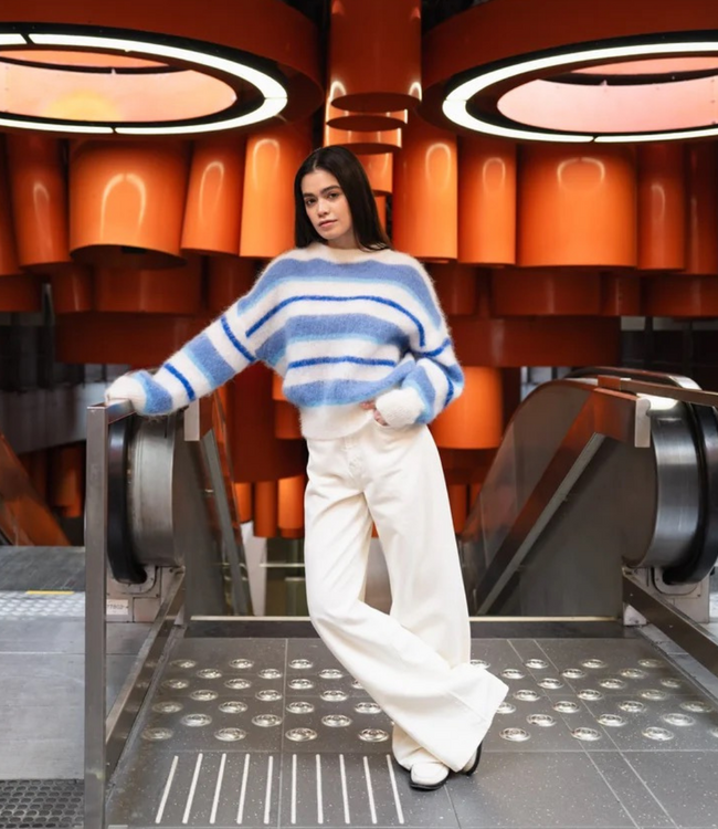 TWNS striped round neck sweater ls ice