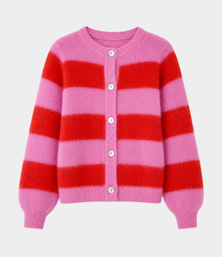 TWNS striped buttoned round neck cardigan bubbelgum fire