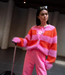 TWNS striped buttoned round neck cardigan bubbelgum fire