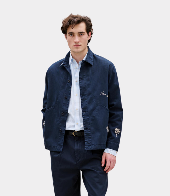 Foret Foret berry herringbone embroidery overshirt navy F1452-NAVY