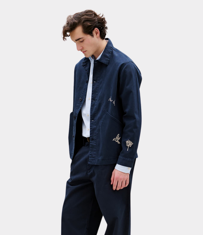 Foret berry herringbone embroidery overshirt navy