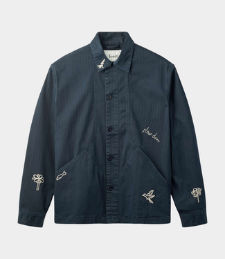 Foret berry herringbone embroidery overshirt navy