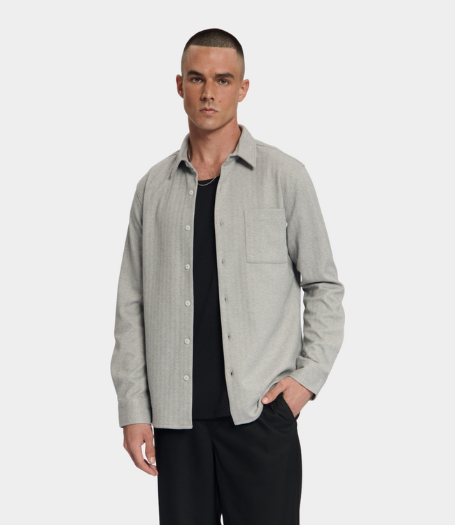 Law of the Sea troy soft herringbone shirt grey melange