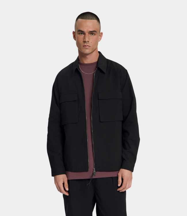 Law of the Sea skald structured cotton shirt jacket black