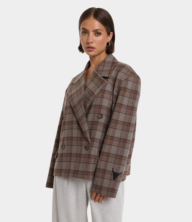Alix the Label Alix the Label Cropped check blazer warm brown 2609440868-659