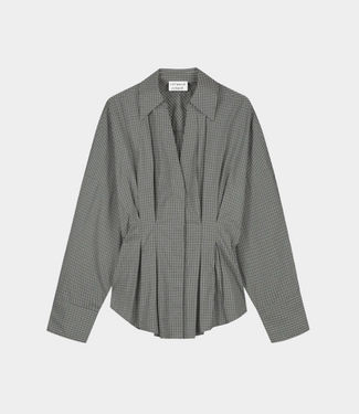 Catwalk Junkie Check blouse with waist pleats Dark Green