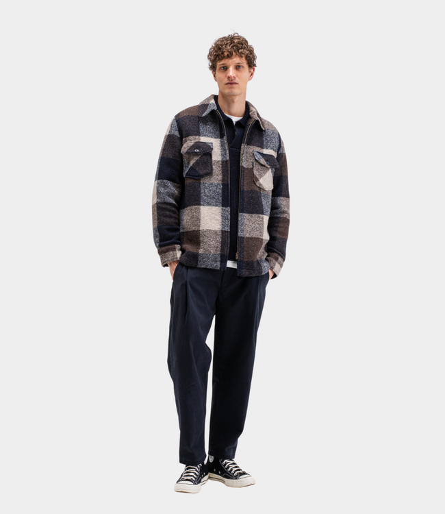 Butcher of Blue Vance Wool Check Overshirt Chestnut Brown