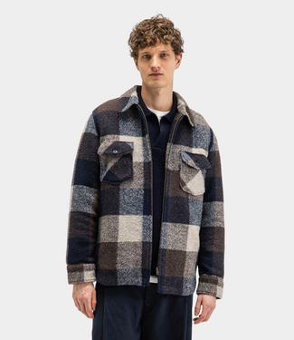 Butcher of Blue Vance Wool Check Overshirt Chestnut Brown