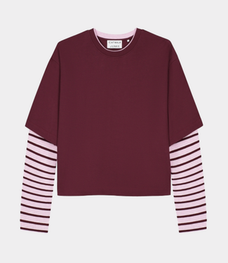 Catwalk Junkie Loose fit Tshirt with striped sleeves Merlot