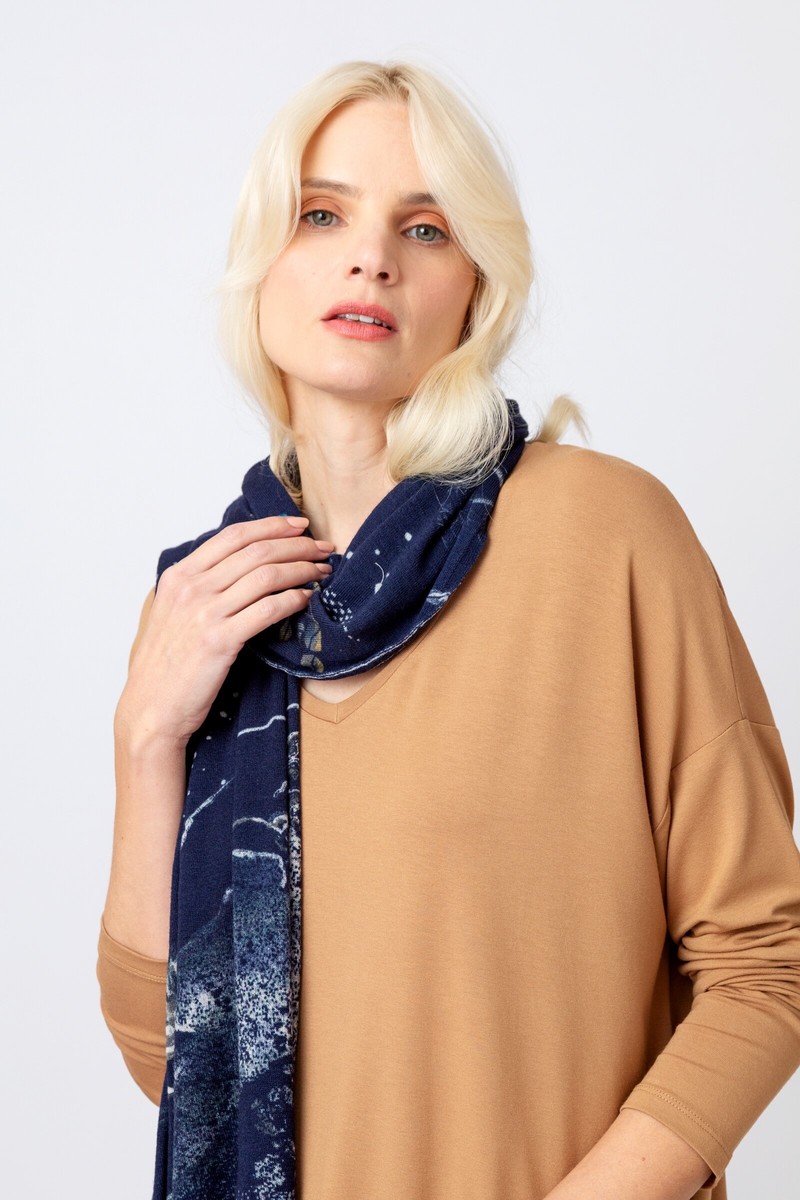 IVKO - Scarf with Cherry Blossom Print Marine