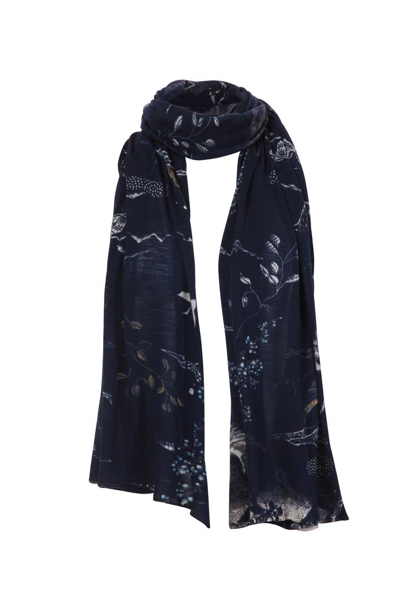 IVKO - Scarf with Cherry Blossom Print Marine