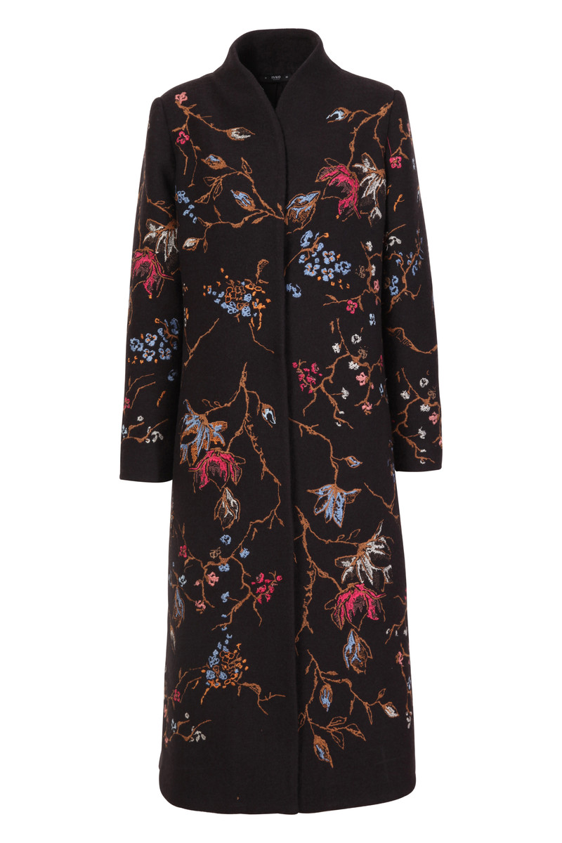 IVKO Outlet - Boiled Wool Coat with Embroidery Anthracite